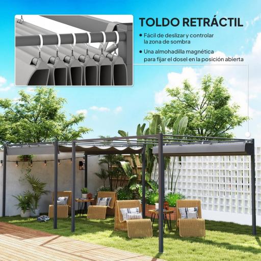 Pérgola con Techo Retráctil Pérgola de 3x3 m con Cierre Magnético Protección UV30+ Pabellón para Jardín Patio Gris [3]