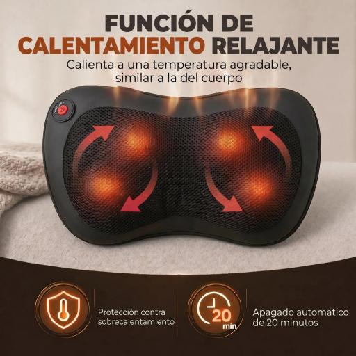 Cojín de Masaje Shiatsu con Calor y 4 Nodos Amasado Giratorio 3D Alivio de la Fatiga Muscular Negro [2]