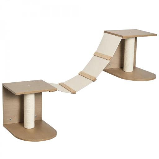 Estantes de Pared Gatos Escaleras de Tela para Gatos con Plataformas y Postes Rascadores de Sisal Centro de Actividades de Escalada 129x40x31,5 cm Marrón Claro [9]