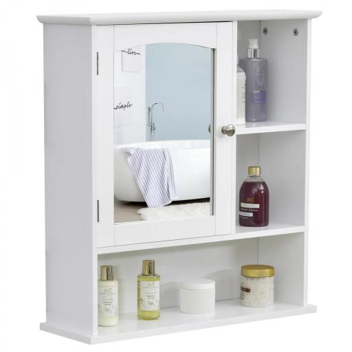 Armario de Baño con Espejo de Gran Almacenaje Armario Montado en la Pared con Estante Ajustable Interior y Estantes Abiertos 60x18x63 cm Blanco [6]