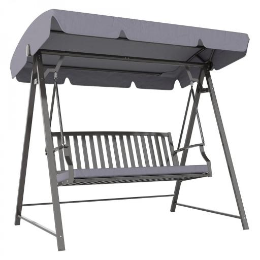 Columpio de Jardín de 3 Plazas con Toldo Ajustable Cojín y Estructura de Acero Carga 360 kg 205x133x181 cm Gris [9]
