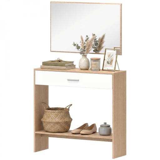 Recibidor de Entrada con Espejo Cajón y Estante Mueble de Recibidor para Pasillo 91,5x27,9x85,5 cm Roble [8]