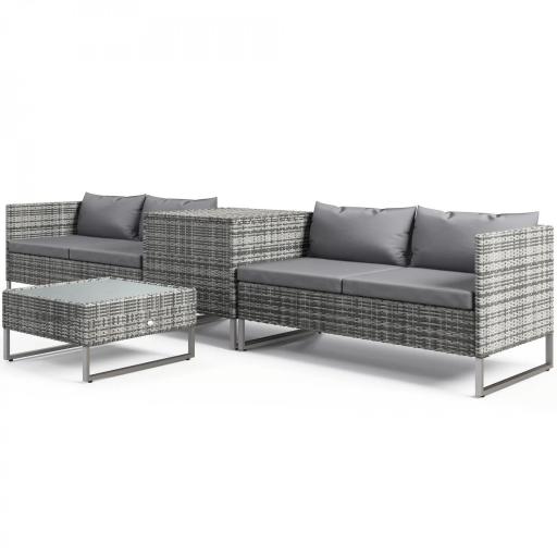 Conjunto de 4 Muebles de Jardín de Ratán con 2 Sofás Dobles Mesa Central Mesa con Arcón Cojines Extraíbles para Terraza Exterior 132x69x64 cm Gris [9]