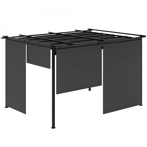 Pérgola de Jardín Cenador para Exterior con Techo Retráctil y 4 Cortinas Enrollables 4x3 m Gris Oscuro [9]