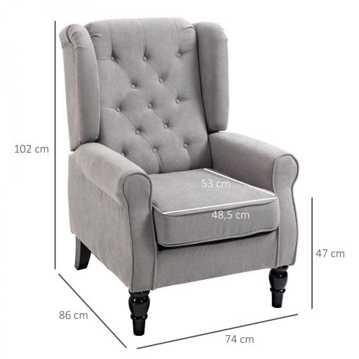 Sillón de Salón con Reposacabezas y Patas de Madera Butaca Carga 160 kg para Dormitorio Oficina Sala de Estar Gris [1]