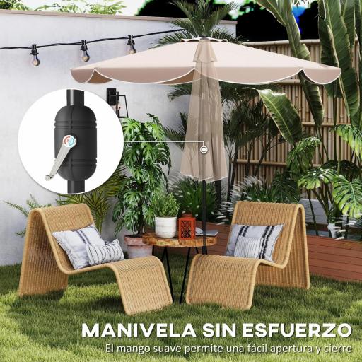 Sombrilla Terraza Exterior Ø2,7 m Sombrilla con Inclinación Ajustable 3 Posiciones Manivela y Volante Caqui [5]