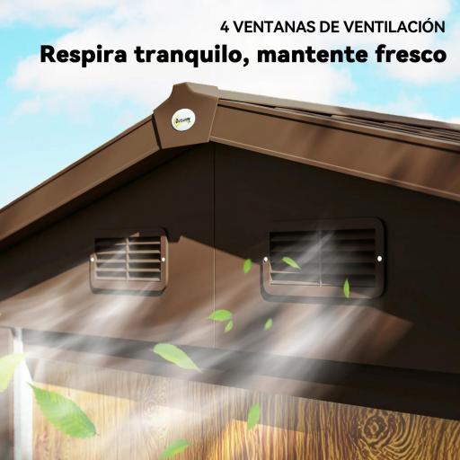 Caseta de Jardín Exterior 3 m² 235,7x152x208,7 cm con 2 Puertas Corredizas y 4 Ventanas Natural y Café [6]