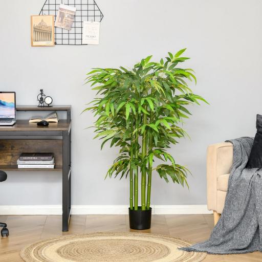 Bambú Artificial 140 cm con Maceta y Cañas Realistas Árbol Sintético Interior para Decoración de Hogar Oficina Interior Verde