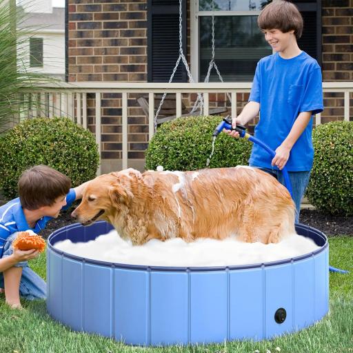 Piscina Plegable para Perros Gatos Ø120x30 cm Bañera Portátil para Mascotas PVC Antideslizante Múltiples Usos para Interiores y Exteriores Azul