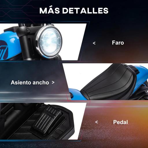 Moto Eléctrica para Niños de 18-36 Meses con Batería 6V Faro y Ruedas Auxiliares Desmontables Azul [5]