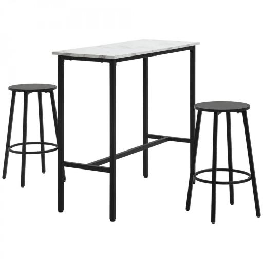 Conjunto de Mesa Alta de Bar con 2 Taburetes Redondo Set de 3 Piezas con Marco de Acero de Estilo Moderno Blanco y Negro [8]
