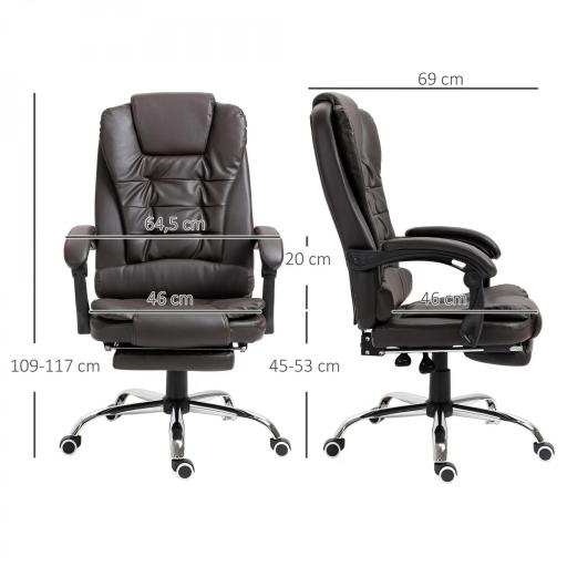 Silla de Escritorio con Reposapiés Silla Ejecutiva Giratoria con Altura Ajustable Tapizada en PU y Reposabrazos Café [1]
