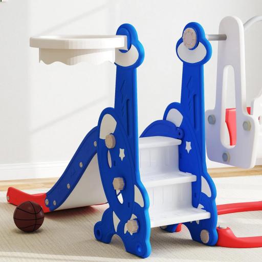  4 en 1 Parque Infantil Interior para +18 Meses Conjunto con Trepador y Canasta con Temática de Cohete Multicolor [6]