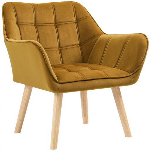 Butaca de Salón Moderna Tapizado en Terciopelo con Asiento Ancho Patas de Madera para Sala de Estar Amarillo [9]