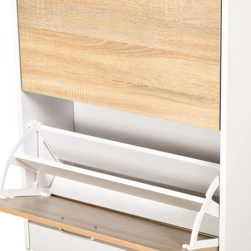 Mueble Zapatero Armario Zapatero con 3 Cajones Estante de Vidrio y Asa de Aluminio para Pasillo 60x24x105,5 cm Natural [6]