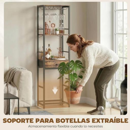 Mueble de Bar para Vinos con Soporte de Copas y Cajón Botellero para 12 Botellas con Estante Abierto Marrón Rústico [4]