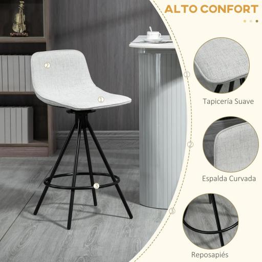 Conjunto de 2 Taburetes Altos de Cocina con Asiento Giratorio Taburetes de Bar Tapizados 41,5x47,5x90 cm Gris Claro [4]