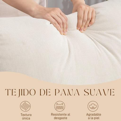 Silla Mecedora Nórdica con Reposapiés Respaldo Ajustable Mecedora de Pana Patas de Madera y Reposabrazos Cojín Crema [2]