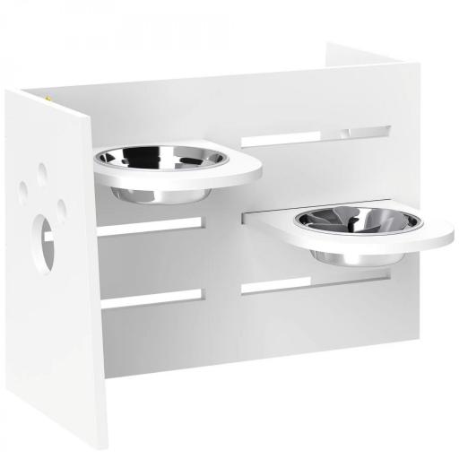 Comedero Elevado Doble para Perros con Altura Ajustable y Sistema de Alimentación Lenta 63x58,5x40 cm Blanco [8]