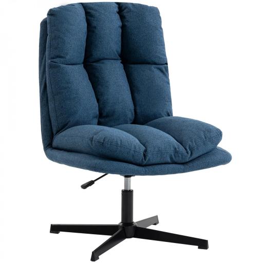 Butaca de Salón Giratorio 360° Altura Ajustable Asiento Ancho Tapizado en Lino Base de Metal Azul Oscuro [9]