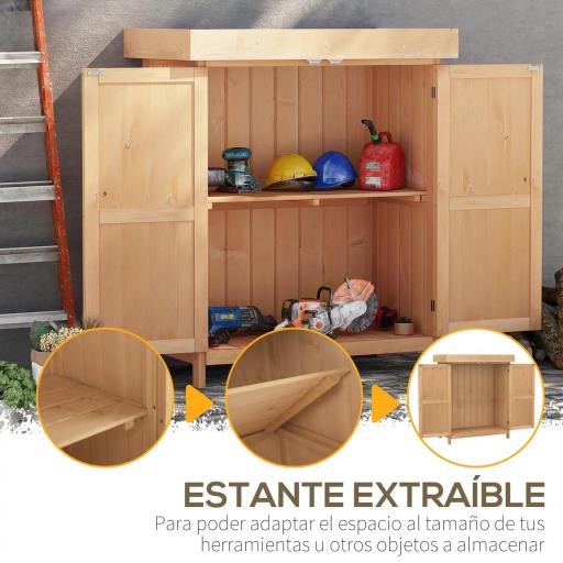 Armario de Jardín de Madera 74x43x88 cm Cobertizo Exterior para Almacenamiento de Herramientas Leñas con 2 Puertas y Techo Asfáltico Abatible Natural [5]