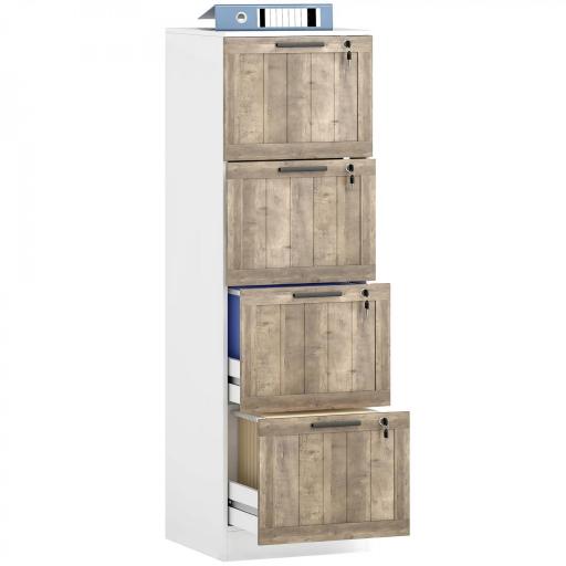 Cajonera de Escritorio con 4 Cajones Cerradura 2 Llaves Barras Colgantes para A4 Carta 39,4x40x129 cm Blanco y Madera [9]