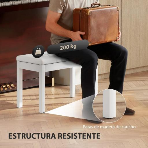 Taburete de Piano Banco de Teclado con Espacio de Almacenamiento Bajo del Asiento de Cuero Sintético 76x36x50 cm Blanco [3]