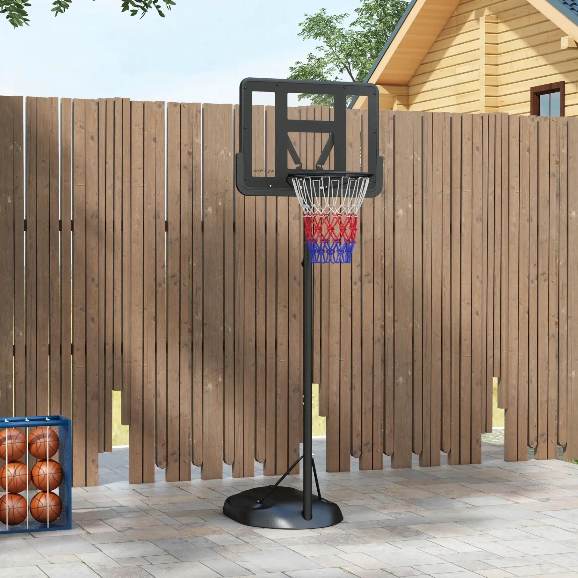 Canasta de Baloncesto para Exterior con Altura Ajustable 216-277 cm Ruedas y Base Rellenable Negro