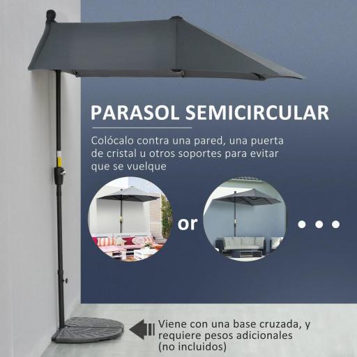 Parasol de Terraza 200x190x240 cm con Manivela Poste de Acero y Base Cruzada Anti-UV para Terraza Balcón Gris [3]