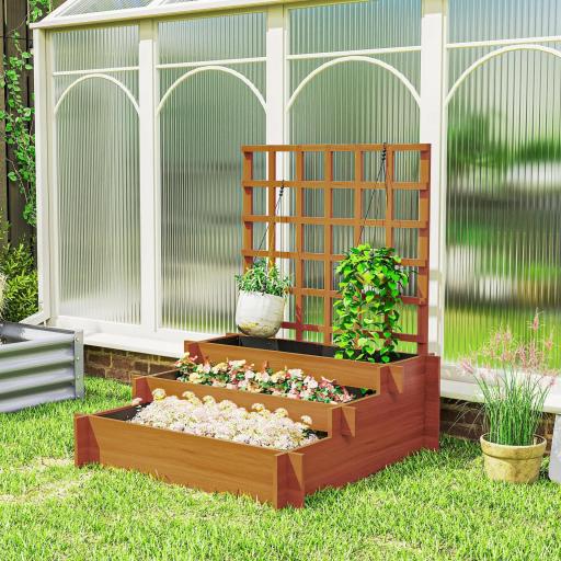 Jardinera de 3 Niveles con Enrejado y Tela no Tejida para Cultivos Verduras Flores Hierbas 95x95x110 cm Natural [4]