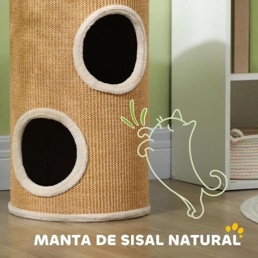 Barril Rascador para Gatos de 2 Niveles Torre Rascador para Gatos con 2 Cuevas y Cubierta de Sisal Ø35x60 cm Marrón [1]