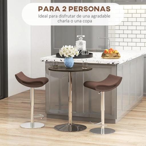 Mesa Alta Cocina Mesa Alta Bar Redonda para 2 Personas Altura Ajustable Tablero Giratorio 360° 60x60x91 cm Nogal [3]