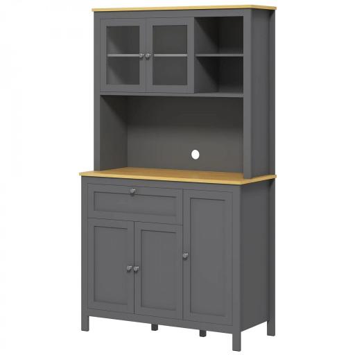 Alacena de Cocina Mueble Auxiliar de Cocina con 5 Puertas Estante Ajustable y Encimera de Microondas 100x40x180cm Gris [8]