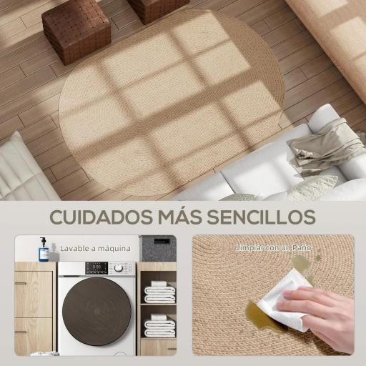 Alfombra Salón 170x120 cm Lavable en Lavadora Tejido a Mano Estilo Rústico Tapete para Sala de Estar Dormitorio Beige [6]