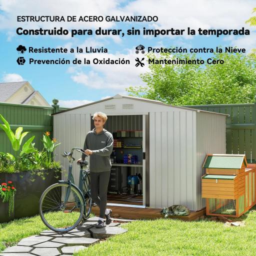 Caseta de Jardín 277x195x192 cm Cobertizo de Exterior Metálico para Almacenamiento de Herramientas Plata y Gris [2]