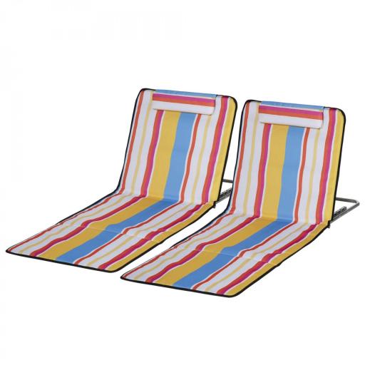 Set de 2 Esterillas de Playa Plegables 124x53x45 cm con Respaldo Ajustable y Reposacabezas Esteras de Playa Portátil de Tela Oxford Acero con Bolsa de Transporte para Balcón Jardín Multicolor [3]