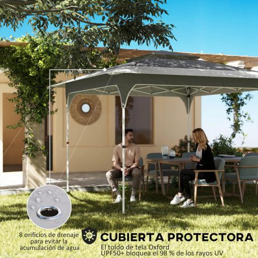 Carpa Plegable 3,5x3,5 m Pop-up con Altura Ajustable 3 Niveles Doble Techo Cierre Central y Bolsa UPF50+ Gris [4]