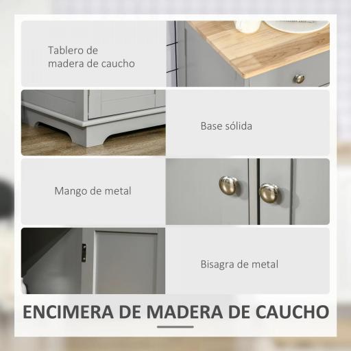 Aparador de Cocina Mueble Auxiliar de Almacenaje para Comedor Salón Estilo Moderno Antivuelco 101x40x85 cm Gris [8]