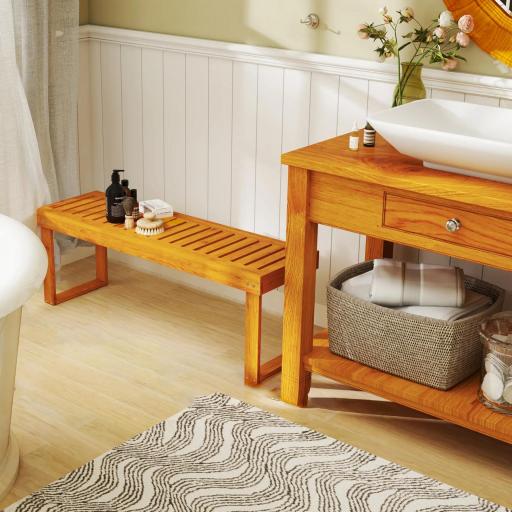 Banco de Jardín de Madera de 2 Plazas con Asiento de Lamas Carga 300 kg para Exteriores 120x34x43 cm Teca [3]