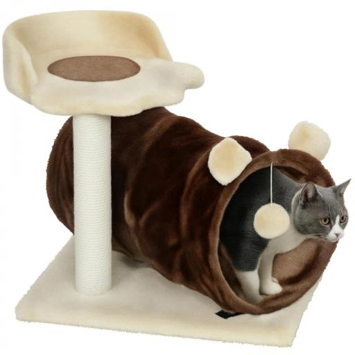 Árbol Rascador para Gatos Altura 47 cm con Túnel Nido Plataformas Bola de Juguete y Poste de Yute Marrón Oscuro [9]