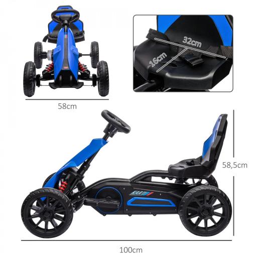 Kart Coche Eléctrico Infantil 12V de 3 a 8 Años Velocidad 3-5km/h y Cinturón de Seguridad 100x58x58,5cm Azul [1]