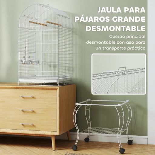 Jaula para Pájaros con Ruedas y Estante 51x51x153 cm con Parte Superior Abatible Comederos y Bandeja Extraíble Blanco [2]