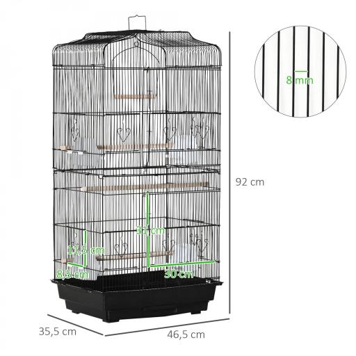 Jaula para Pájaros Pajarera de Metal con 4 Comederos 3 Perchas Columpio y Bandeja Extraíble 46,5x35,5x92 cm Negro [1]