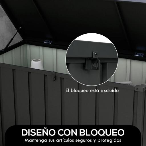 Baúl de Almacenaje Exterior de Acero con 4 Ruedas 2 Asas y Tapa Bloqueable 125,5x61,5x70 cm Gris Oscuro [5]