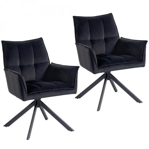 Pack de 2 Sillas de Comedor Giratorias con Reposabrazos Respaldo Acolchado Tapizado en Terciopelo Patas de Acero Negro [9]