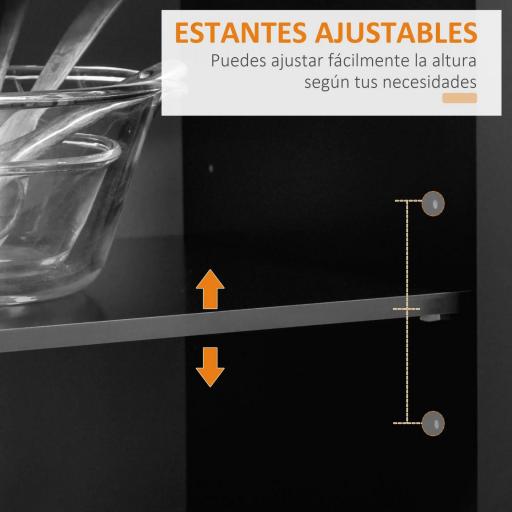 Mueble Auxiliar de Cocina con Ruedas 2 Cajones 2 Puertas Estante Ajustable y Toallero 104x46x91 cm Negro [6]
