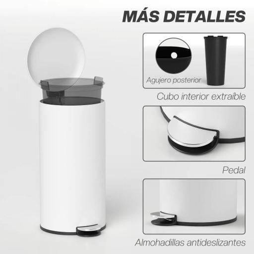 Papelera de Cocina 30L con Pedal Tapa de Cierre Suave y Cubo Extraíble para Dormitorio Oficina Estudio Salón Crema [2]