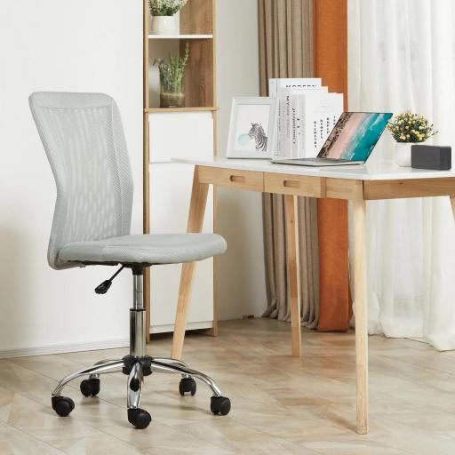 Silla de Escritorio Giratoria sin Brazos Silla de Malla con Altura Ajustable Carga 100 kg 43x58x90-100 cm Gris [6]