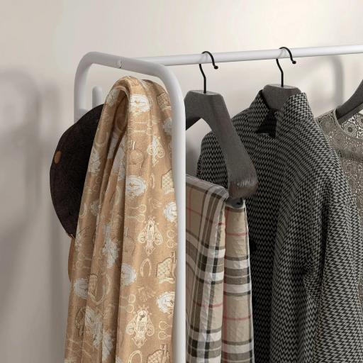 Perchero Zapatero con Ruedas para Recibidor con 8 Ganchos 4 Cestas para Zapatos y Marco de Acero 63x37x153 cm Blanco [4]