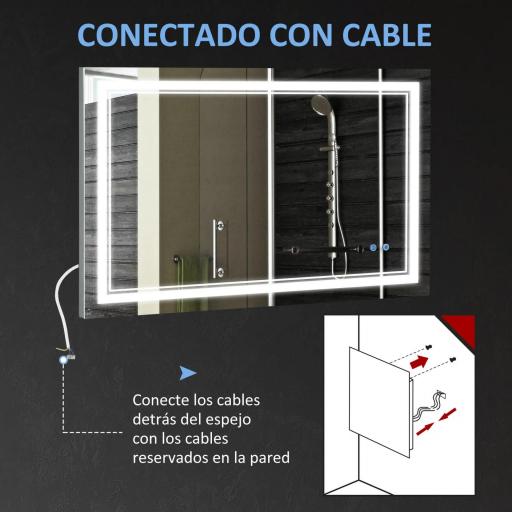 Espejo de Baño con Luz LED con Interruptor Táctil Color de Luz Ajustable y Función de Memoria 100x60 cm Plata [3]